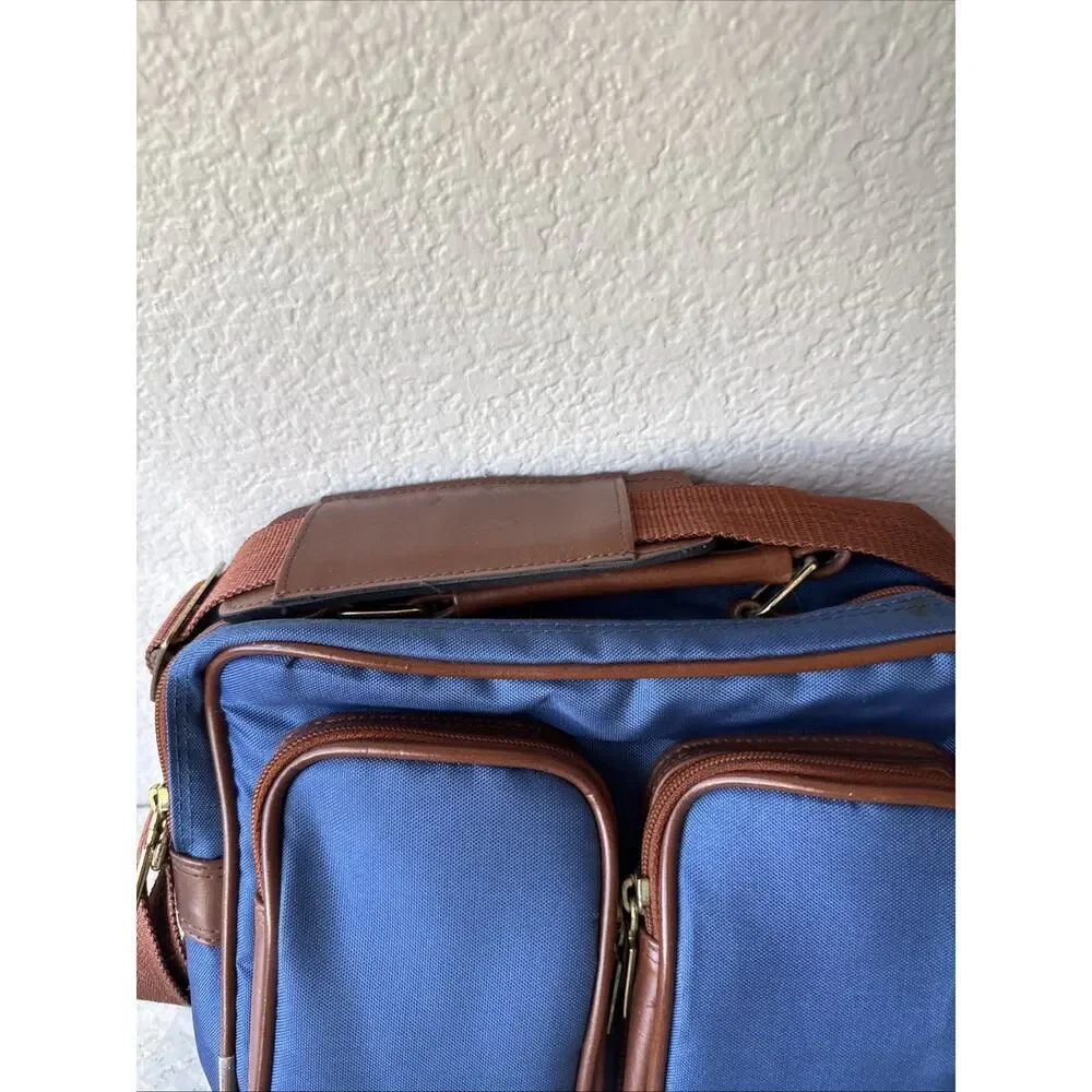 Vtg Albinar Camera Bag 4 Zip Pockets Shoulder Strap Blue/Brown